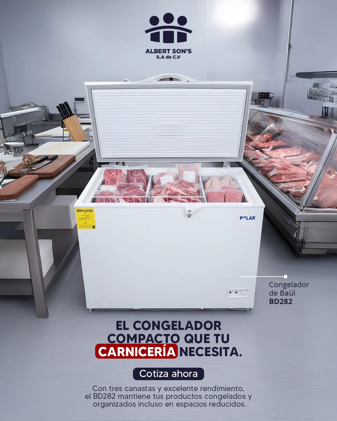 El congelador compacto que tu carnicería necesita - Albert Sons El Salvador